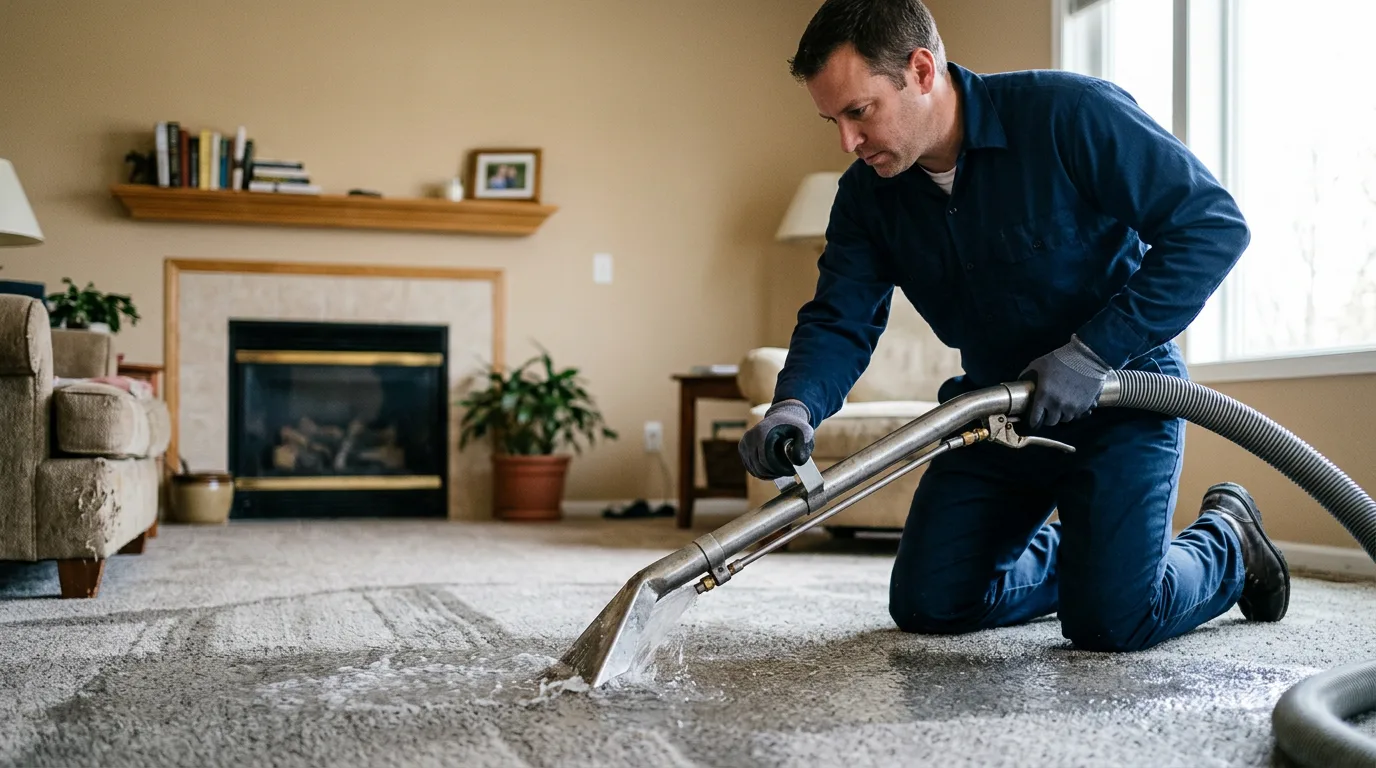 Water damage restoration technician working near Leamington, UT